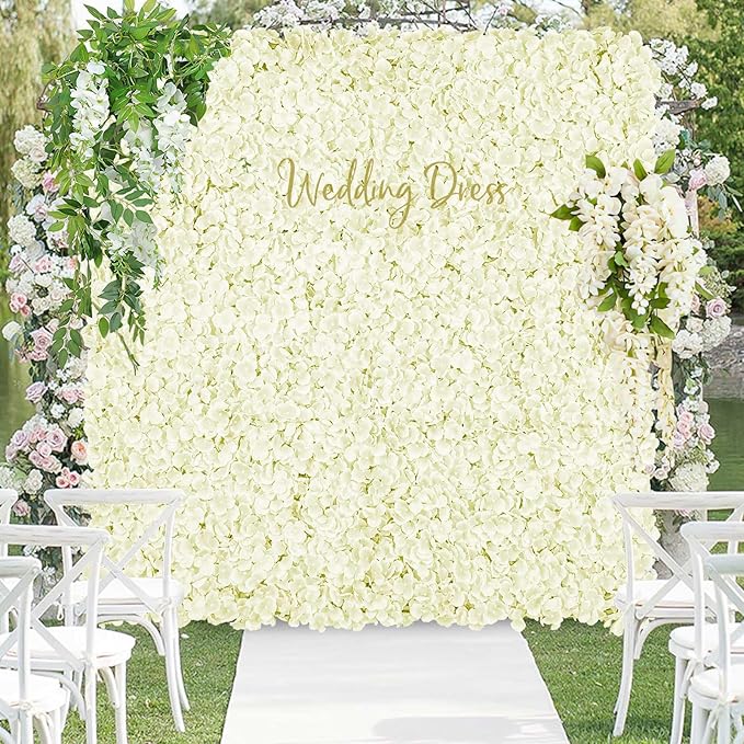 Ivory Backdrop Flowers Wall Panels: 12 Pcs 15 x 15 Inch Floral Backdrop Artificial Flower Wall Decor for Baby Shower Wedding Photo Background Decoration (3.75ft by 5ft)
