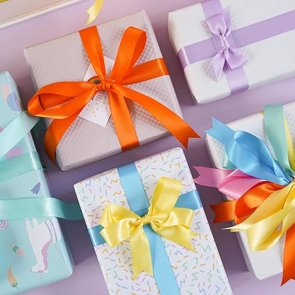 HUIHUANG Pastel Rainbow Ribbon Colored Satin Ribbon Assortment 1 inch Pastel Rainbow Ribbons for Crafts Easter Day Gift Basket Gift Wrap Birthday Baby Shower Party Decor DIY Hair Bows -Total 30 Yards