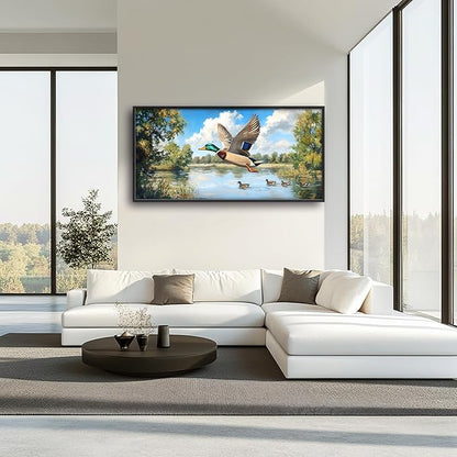 Farmhouse Duck Large Wall Art Framed Rustic Wall Decor for Living Room Lake Duck Hunting Pictures Oversized Canvas Print Painting Modern Extra Large Framed Artwork for Bedroom Office 60"x30"