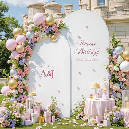 White Arch Backdrop Cover Set of 2 Birthday Party Arch Covers 7.2 and 6ft Wedding Arch Cover Stretchy Backdrop Bridal Baby Shower Birthday Arch Covers Spandex