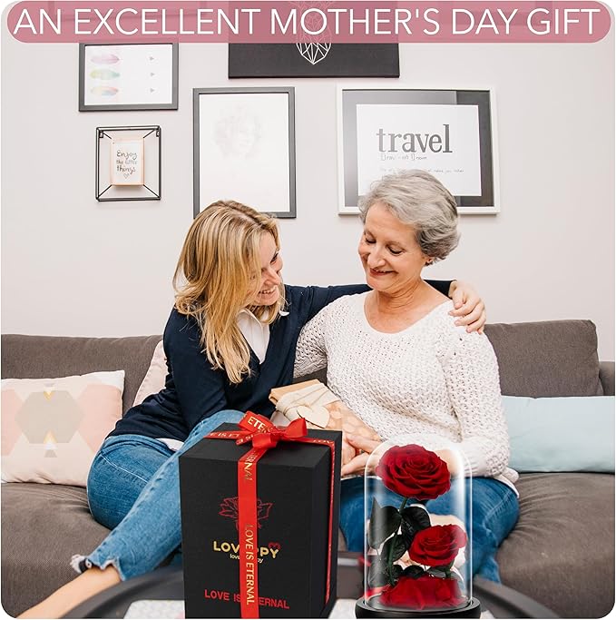 Eternal Flower in a Glass Dome: Preserved Rose - The Perfect Forever Infinity Rose Gift for Her on Valentine's Day, Mother's Day, Birthday, Anniversary, Wedding, and Christmas (9 inch)