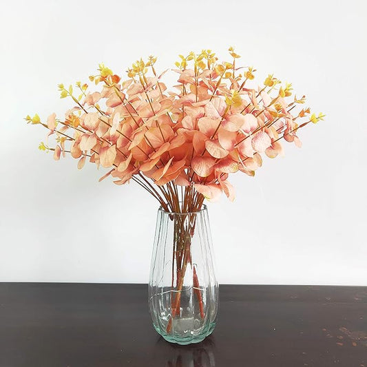 19" Faux Flowers Artificial Silk Silver Dollar Eucalyptus Stems Fake Plant for Vase Home Wedding Decor 3 Pcs (Pink)