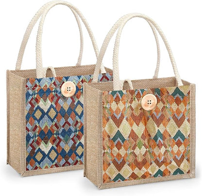 Women Tote Bag,2Pcs Jute Casual Tote's Handbag Embroidered Personalized Bento Bag,Reusable Grocery Bags Shopping Bags