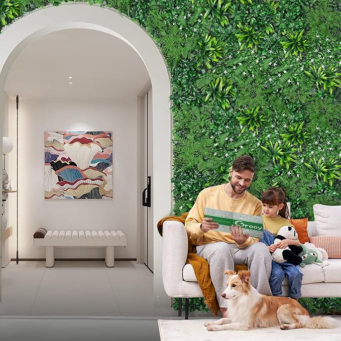 Grass Wall, Artificial Boxwood Panels 20"x20"(16pcs), Privacy Hedge Fence Screen with UV Protection, Greenery Backdrop for Indoor Home Wedding Decor and Outdoor Garden Backyard