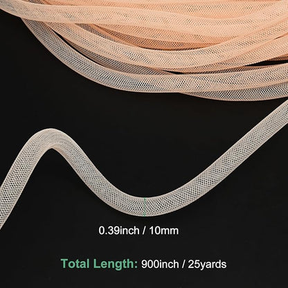 Mesh Tube Ribbon 25 Yards, 10mm Elastic Fabric Ribbons Mesh Tubing for Crafts/Gift Wrapping/Flower Bouquets/Wedding/Birthday/Holiday/Wreaths Christmas/Decoration[Yellow Orange]