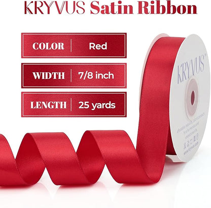 Red Satin Ribbon, Double Faced 7/8 Inch X 25 Yards, Premium Satin Ribbon for Gift Wrapping, Crafts, Hair Bow Making, Sewing, Flower Bouquet, Wedding Party Decor