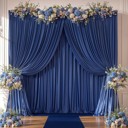 Navy Blue Backdrop Curtains-Wrinkle-Free Navy Blue Curtains Polyester Photography Drapes Wedding Background for Baby Shower Birthday Graduation Party Decorations - 40 X10FT