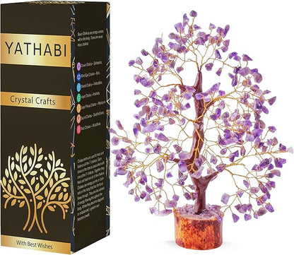 YATHABI Amethyst Crystals Tree - Wealth Stones and Crystal - Gemstone for Positive Energy - Purple Tree - Spiritual Gift - Chakra Decor