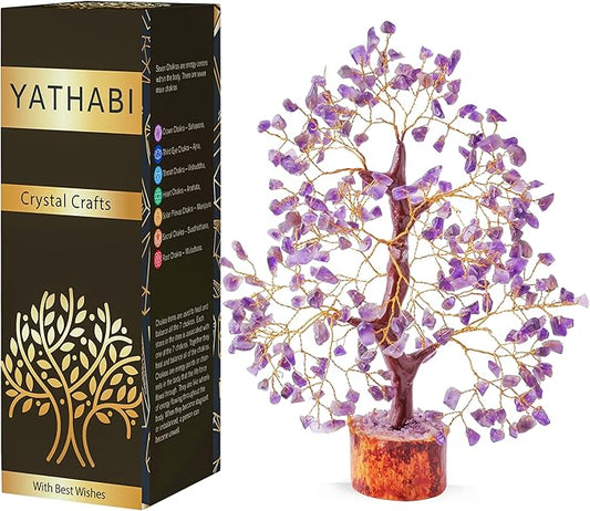 YATHABI Amethyst Crystals Tree - Wealth Stones and Crystal - Gemstone for Positive Energy - Purple Tree - Spiritual Gift - Chakra Decor