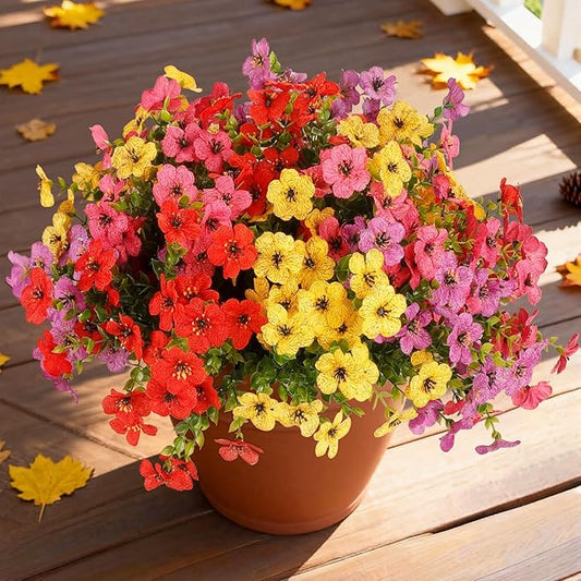 Artificial Flowers for Outdoor,12 Bundles Silk Fake Flowers,UV Resistant Realistic Plastic Faux Plants,No Fade Colorful Daisy for Porch,Patio,Garden,Window Box (4 Multicolor)