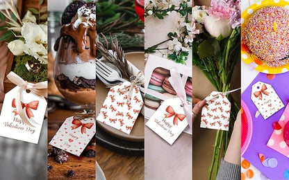 Pro Supply Global 24 Count of 2.5 Inch x 3 Inch Pre Strung Bows Valentine's Day Gift Tag Assorted Printed Designs on Large Cardstock Gift Hang Tags - Ideal to Use on Bags