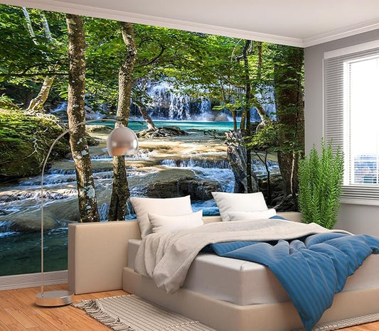 Cliouar-Erawan Waterfall in Kanchanaburi Mural Wallpaper Peel and Stick 90" x 67"