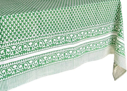 ATOSII Queen Green 100% Cotton Tablecloth, Handblock Print Rectangle Table Cover for Kitchen Dining I Tabletop Linen I Parties, Thanksgiving, Christmas, Wedding, Fall Table Cloth 60 X 90 Inches