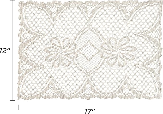 Jayla 2 Pcs Rectangle Lace Placemats for Tables Embroidered Lace Tablemats Vintage Crochet Floral Table Runner Vintage Wedding, Tea Party Decor,12x17 Inch