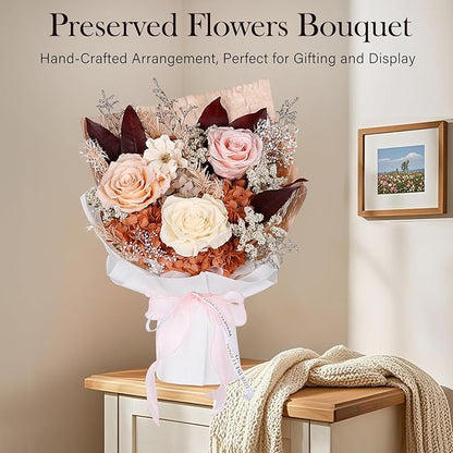 Preserved Bouquet of Flowers - Forever Flowers for Delivery, Real Eternal Roses for Her Mother Mom Grandma Wife Anniversary Birthday Gifts for Women, Champagne