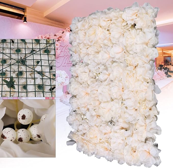 16"x 24" Artificial Flower Wall Panels, Silk Flower Panels for Outdoor Garden Backyard Fence Privacy Screen and Indoor Wall Decor (6Pcs Champagne)