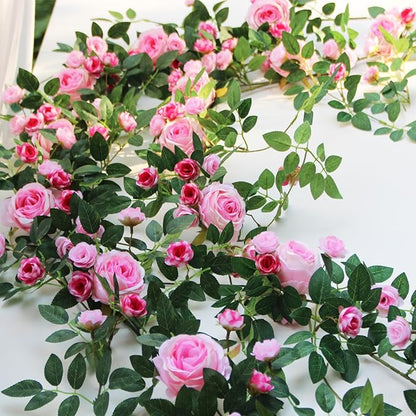6FT Bendable Flower Garland, Artificial Rose Vine Hanging Floral Garland Decoration for Weding Home Room Wall Decor (Pink, 2pcs)