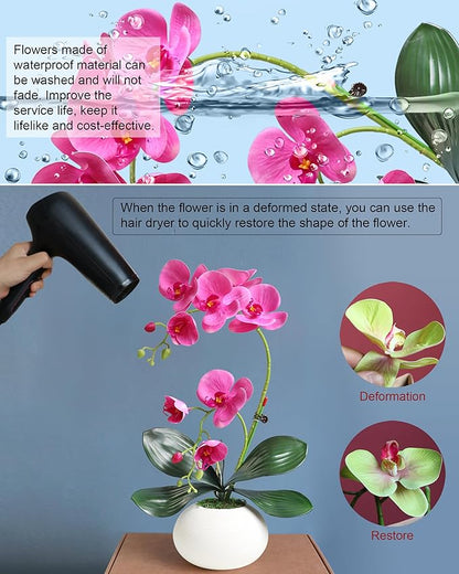 Forlaoers 17" Realistic Small Purple Orchid Faux Flowers Artificial Flower Arrangements with Vase Orchids Fake Plant Decor for Kitchen Table Centerpieces Home Dining Room Desk Decorations Indoor