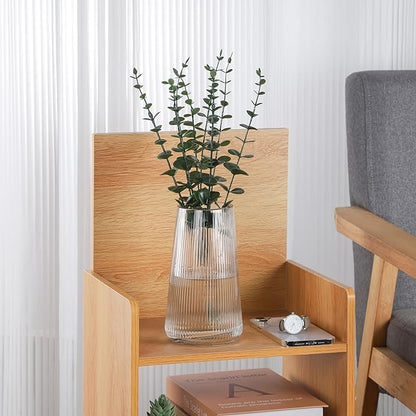 8" High Clear Glass Vase for Flower, Flower Vase for Bouquet, Ribbed Vases, Modern Glass Vase for Living Room, Bedroom, Dinning Table, Wedding, Centerpiece (Clear, 4.3"x8")