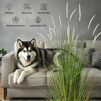 KOL 4ft 2-Pack Artificial Cattail Reed Grass, 47.2’’ Artificial Indoor Outdoor Fake Onion Grass Plant, Home Office Wedding Decorative Potted Plant, Faux Floor Greenery, Housewarming Gift, White