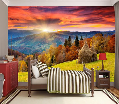 Cliouar-The Mountain Autumn Landscape with Colorful Forest Peel and Stick 90" x 67"