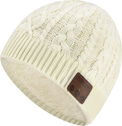 Wireless Beanie Hat for Men Women Wireless Headset Headphones Music Audio Boys Girls Winter Cap with Speaker Mic Hands Free Outdoor Sport Stereo Earphone Earpieces Warm White