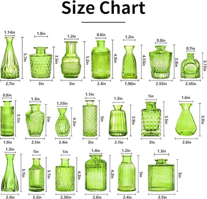 Green Glass Bud Vase Set,20Pcs Small Glass Vase for Flowers, Clear Bud Set in Bulk,Mini Single Vintage Style for Centerpiece for Rustic Wedding Decorations Home Table Flower Décor