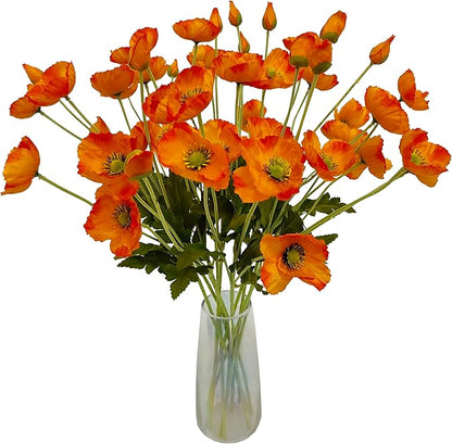 ATFL Orange Poppy Flowers Artificial for Wedding Decorations,12 Pcs Fake Faux Silk Poppies Bulk for Home Decor Table Centerpieces Floral Arrangement(23.5‘’, Orange)