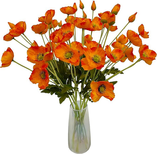 ATFL Orange Poppy Flowers Artificial for Wedding Decorations,12 Pcs Fake Faux Silk Poppies Bulk for Home Decor Table Centerpieces Floral Arrangement(23.5‘’, Orange)