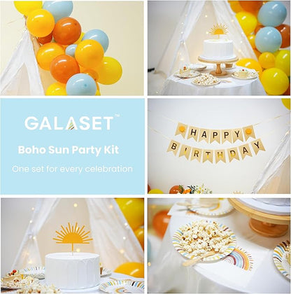 Sun Birthday Decorations – Sunshine Birthday Decorations Include Sun Rainbow Balloon Arch Kit, Pump, Cake Topper, Paper Plates, Napkins, Bamboo Forks, and Banner – Boho Party Decor, Serves 20 People