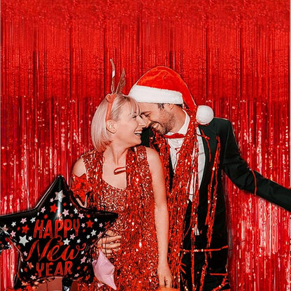 20 Pack Red Streamers Party Backdrop Christmas Decorations Foil Fringe Backdrop Curtains Carnival Casino Theme Birthday New Year Holiday Celebration Bachelorette Party Decorations Supplies