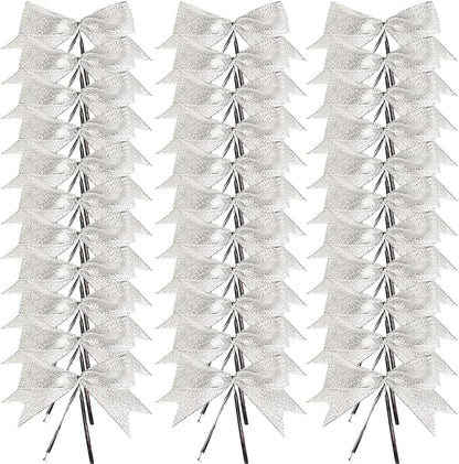 50pcs 3-1/2" Silver Twist Ties Metallic Silver Bows with Twist Tie Bows Fish Tail Cuttiog(Silver.)