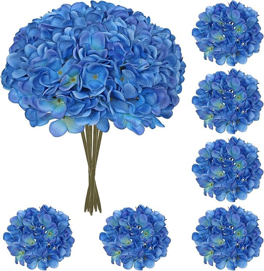 Hollyone 6 Pcs Blue Hydrangea Artificial Flowers Heads with Stems Silk Faux Hydrangea Navy Blue Fake Flowers for Home Indoor Outdoor DIY Floral Wedding Flower Bouquets Kitchen Table Centerpiece Decor