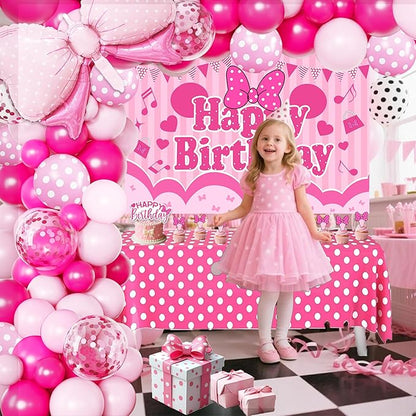 Pink Birthday Party Decorations For Girls,Happy Birthday Banner,Pink Balloon Arch Kit,Foil Balloons,Cake toppers
