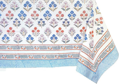 ATOSII Flora Bloom 100% Cotton Rectangle Summer Tablecloth, Block Print Floral Table Cloth Linen for Kitchen Dining I Parties Wedding Outdoors I Home Decor 60 X 108 Inches I 8 Seater I Memorial Day