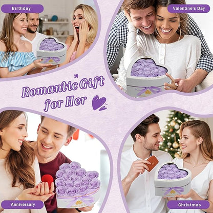 Luxury Preserved Roses – Forever Real Roses Flowers for Delivery in a White Box, Preserved Flowers Birthday Gifts for Women Mom Wife, Ideal for Anniversary (Purple 16 Roses, 16 Roses)