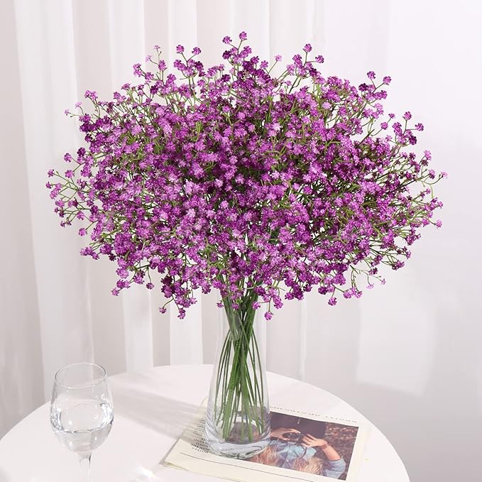 DEEMEI 15 PCS Babys Breath Artificial Flowers Fake Babys Breath Flowers Artificial Bulk Purple Gypsophila Bouquets Real Touch Faux Flowers for Wedding Floral Arrangement Party Home Decoration