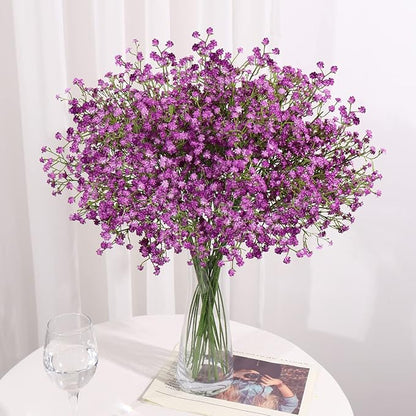 DEEMEI 15 PCS Babys Breath Artificial Flowers Fake Babys Breath Flowers Artificial Bulk Purple Gypsophila Bouquets Real Touch Faux Flowers for Wedding Floral Arrangement Party Home Decoration