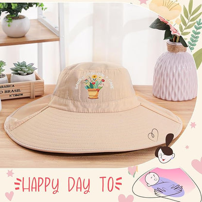 Garden Hats for Women Gardener Gifts Sun Protection Wide Brim Embroidered Hat with Neck Flap for Christmas Birthday