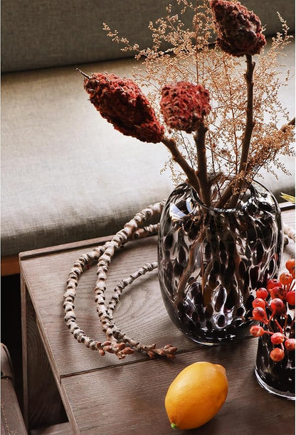 CONVIVA Glass Vase and Candle Holder Set, 3-Piece,Modern Fall Decor Table Centerpiece Thanksgiving Christmas Day Gift Idea,Flower Vase Black Tortoise Pattern