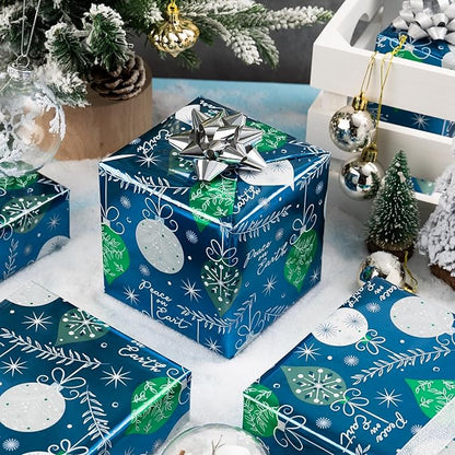 MAYPLUSS Christmas Gift Wrapping Paper Roll - 17 Inch X 33 Feet - Luxury Metallic Vintage Navy Blue Elegant Christmas Ornaments Winter Gift Wrap Present Paper for Holiday, Hanukkah, Festive Decoration