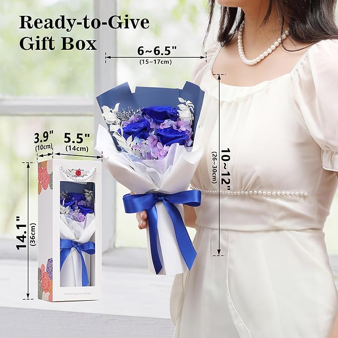Flower Bouquet Gifts for Her, Flowers for Delivery Prime, Preserved Roses Flower Gifts for Women, Valentines Flowers, Mom Gifts from Daughter Son, Birthday Gifts, Real Roses,Blue Roses