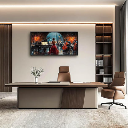 Music Piano Large Wall Art Cello Performance Pictures Wall Decor Musician Canvas Hotel Print Painting Modern Artwork Home Decoration for Dining Living Room Bathroom Bedroom Office Framed 60"x30"