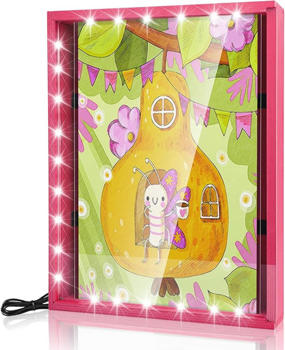 Dried Flowers Shadow Box with LED Light Changeable Picture Display & Storage Frame Wall-mounted Artwork Display Frame (Red Plum)