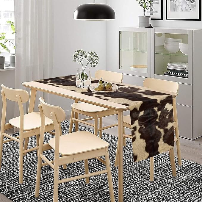 Cow Print Table Runner, Cowhide Print Western Style Table Runner Country Farmhouse Cottage Cow Patten Table Decoration for Home Kitchen Dining, 13x108 Inch