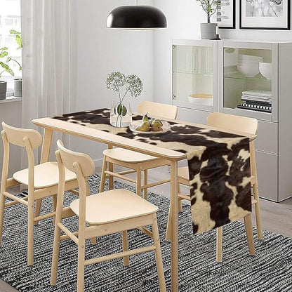 Cow Print Table Runner, Cowhide Print Western Style Table Runner Country Farmhouse Cottage Cow Patten Table Decoration for Home Kitchen Dining, 13x90 Inch