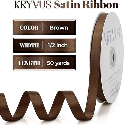 Brown Satin Ribbon, Double Faced 1/2 Inch X 50 Yards Brown Ribbon, Premium Satin Ribbon for Gift Wrapping, Crafts, Hair Bow Making, Sewing, Flower Bouquet, Wedding Party Decor