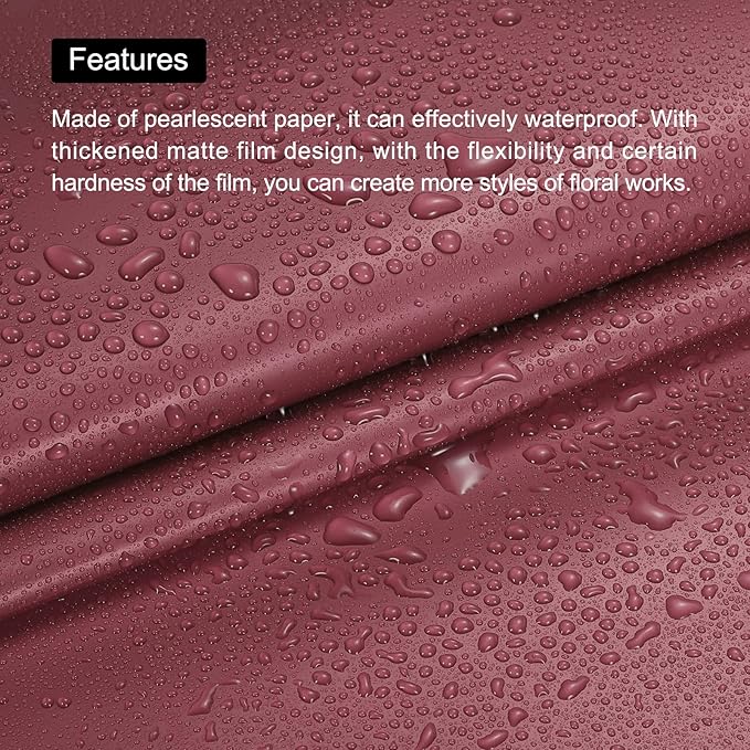 MECCANIXITY Pearlescent Film Flower Wrapping Paper 22.8x22.8 Inch Waterproof for DIY Crafts, Gift/Gift Box Packaging Cherry Red Pack of 20
