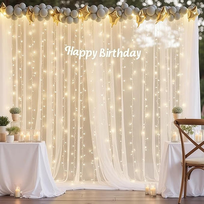 10x10 White Tulle Backdrop Curtains for Parties, Sheer Backdrop Curtain Wedding Photo Background Drapes for Baby Shower Photography Birthday Party