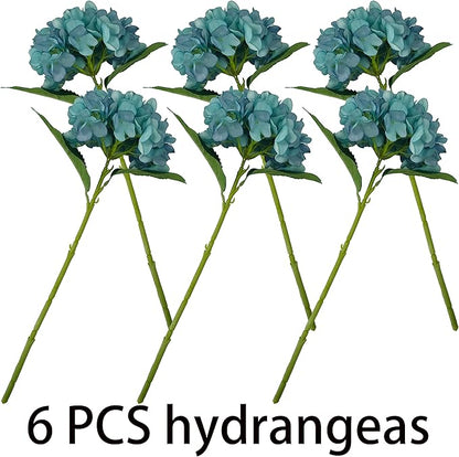 Blue Hydrangea Artificial Flowers,6 Pcs Faux Hydrangea Flowers,Artificial Hydrangeas Flowers with Stems,Fake Hydrangeas,Silk Hydrangeas Flowers with Stems for Home Decor (6, Blue)